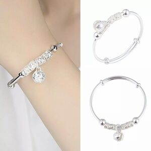 Silver Bell Beaded Elegant Dainty Adjustable Bangle Bracelet Jingle Bells Ball